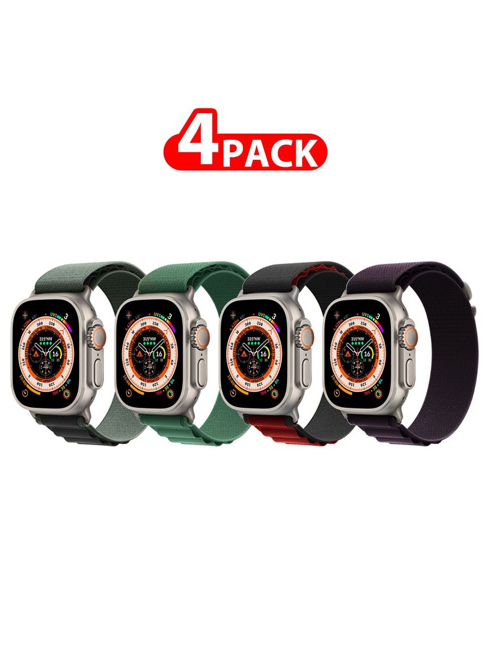 Compare 4 Pack For Apple Watch Band 49mm 45mm 44mm 42mm Alpine Loop Band Women Men Adjustable with Metal GHook Strap for iWatch Ultra Series SE 87654321 Multicolour at KSA Price