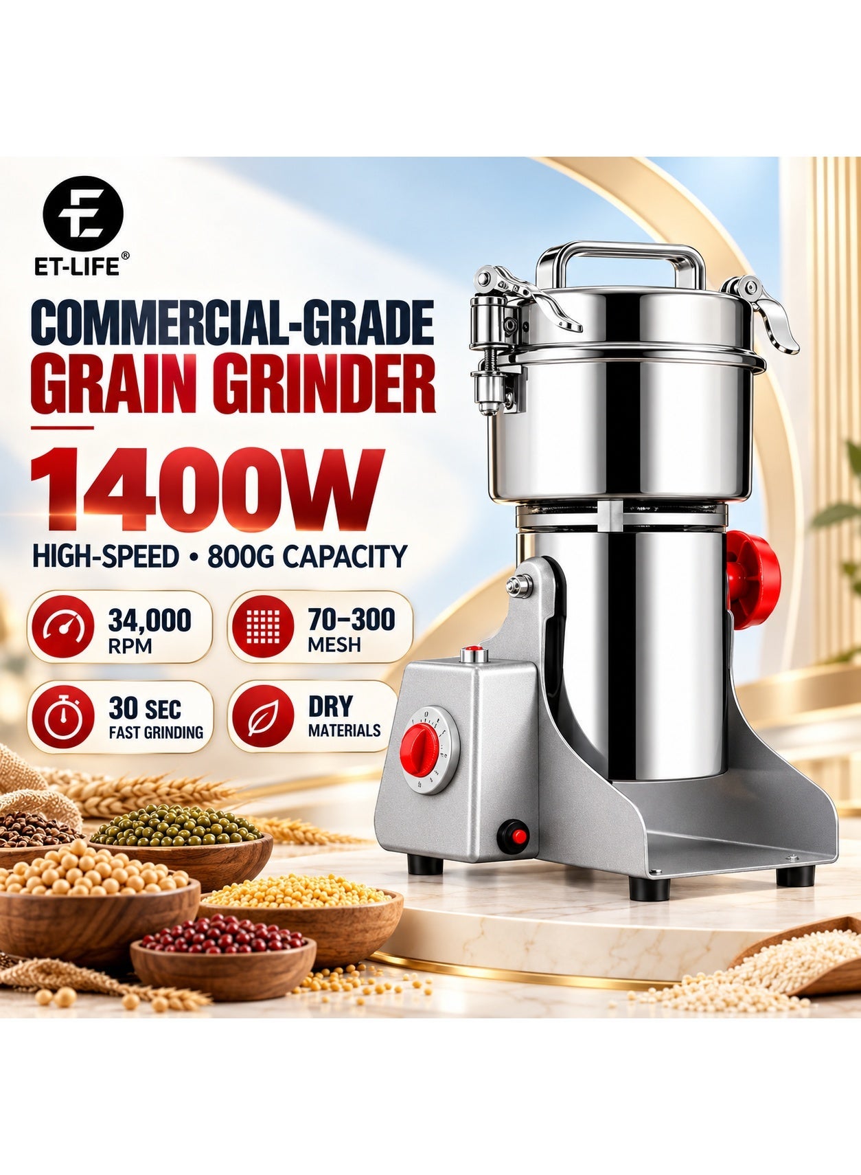 1400W 800g Grain Coffee Grinder, Superfine Mill 30s…