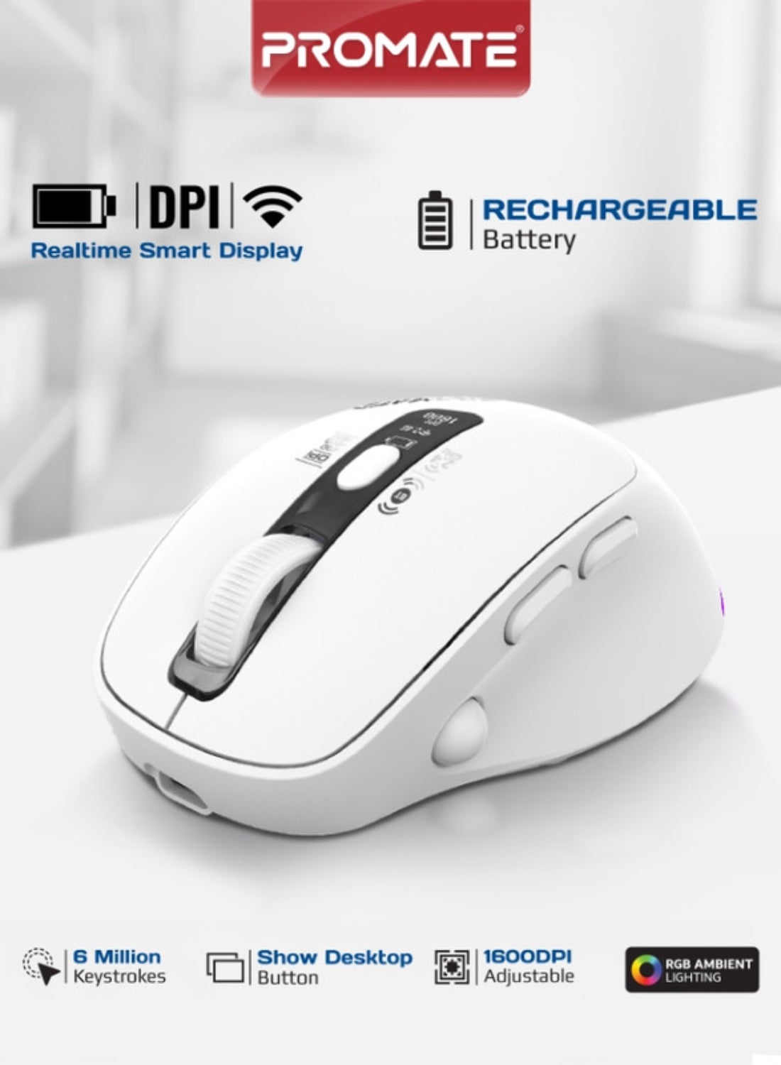 Promate Blix-3M Triple-Mode Wireless Mouse, Silent…