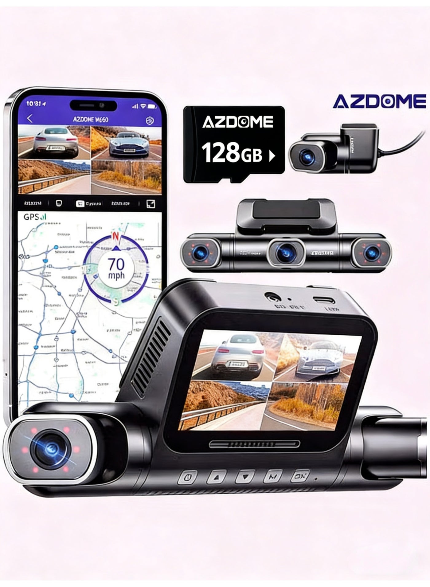 Compare 4 Channel 360° Dash Cam Inside with 128GB eMMC, 4K+2K+1K+1K Dashcam 5G WiFi  IR Night Vision, Voice Control, Parking Mode, Fatigue Driving Reminder at KSA Price