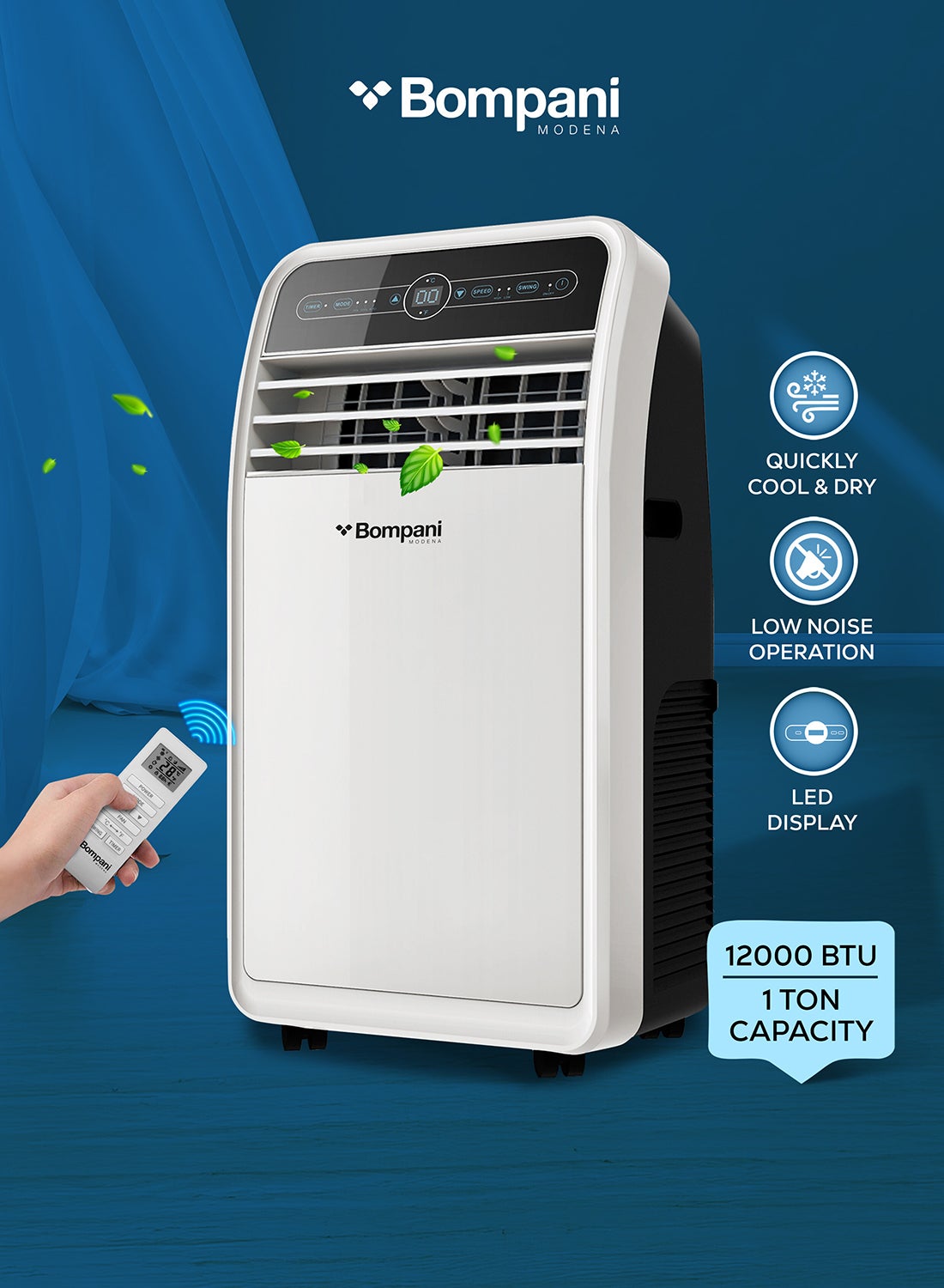 Compare Nobel Portable Air Conditioner  1 Ton 12000 BTU with LED Display, Remote Control, Auto Swing  – BO1250 White BTU  BO1250 White at KSA Price