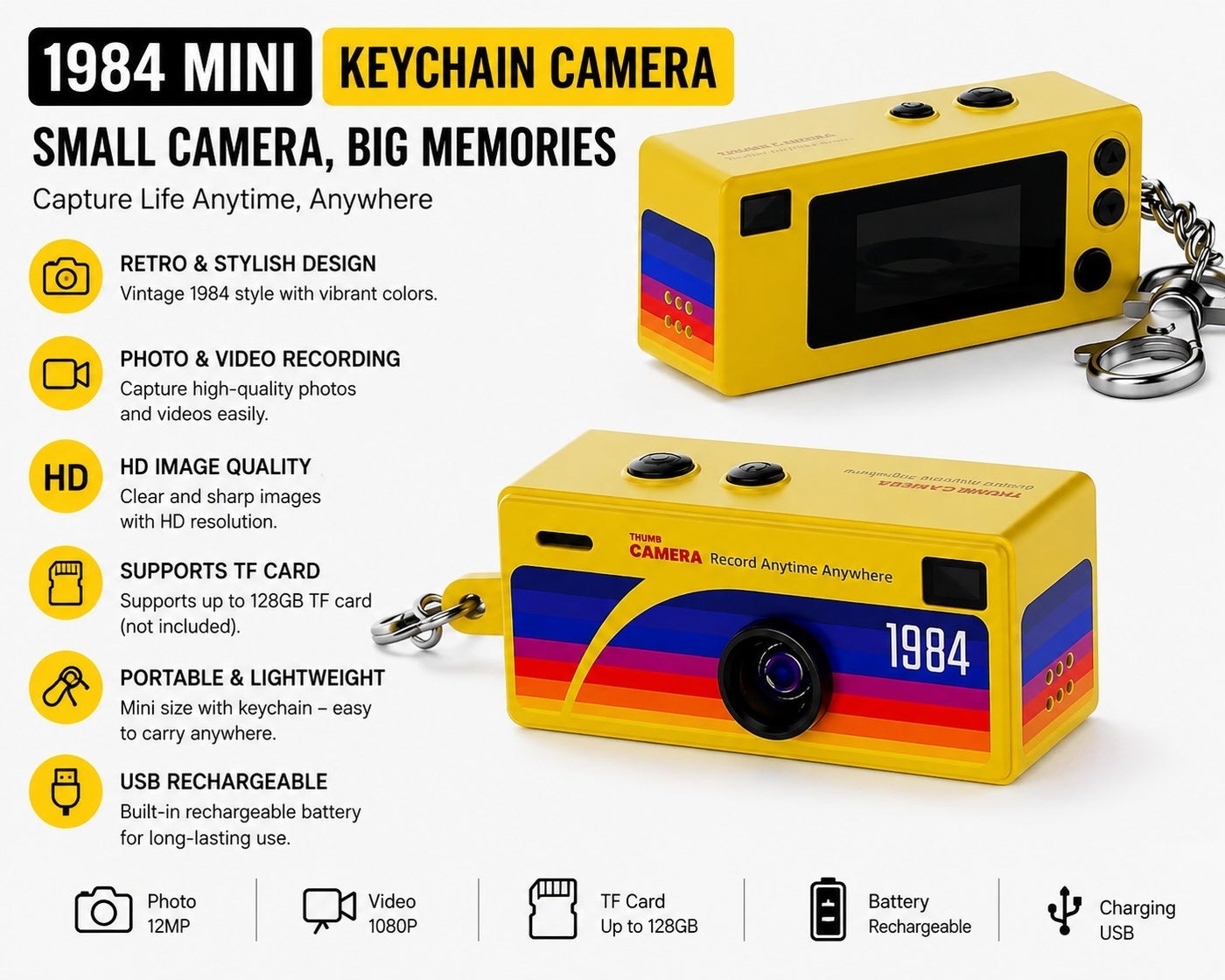 NMAHAL 1984 Retro Mini Keychain Camera - 0.96