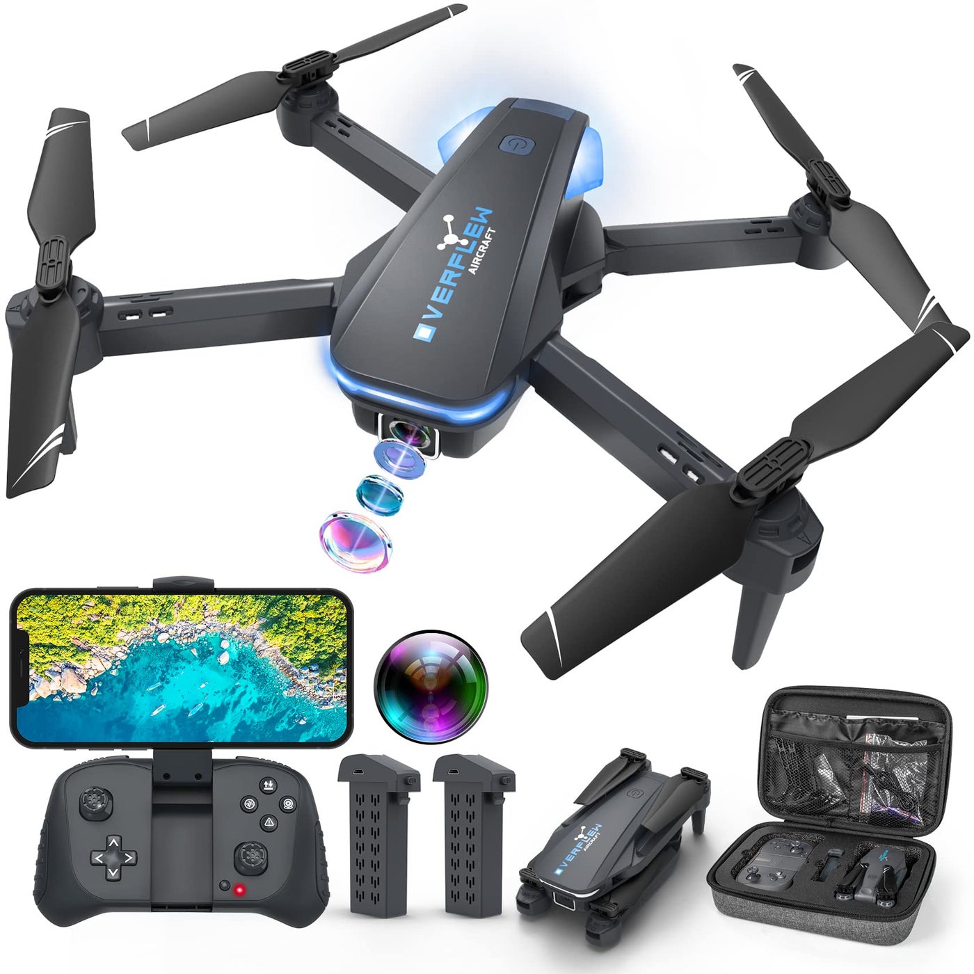 Compare Drone with 1080P Camera for Beginners and Kids, Foldable Remote Control Quadcopter with Voice Control, Gestures Selfie, Altitude Hold, One Key Start, 3D Flips, 2 Batteries, Toy for Boys Girls at KSA Price