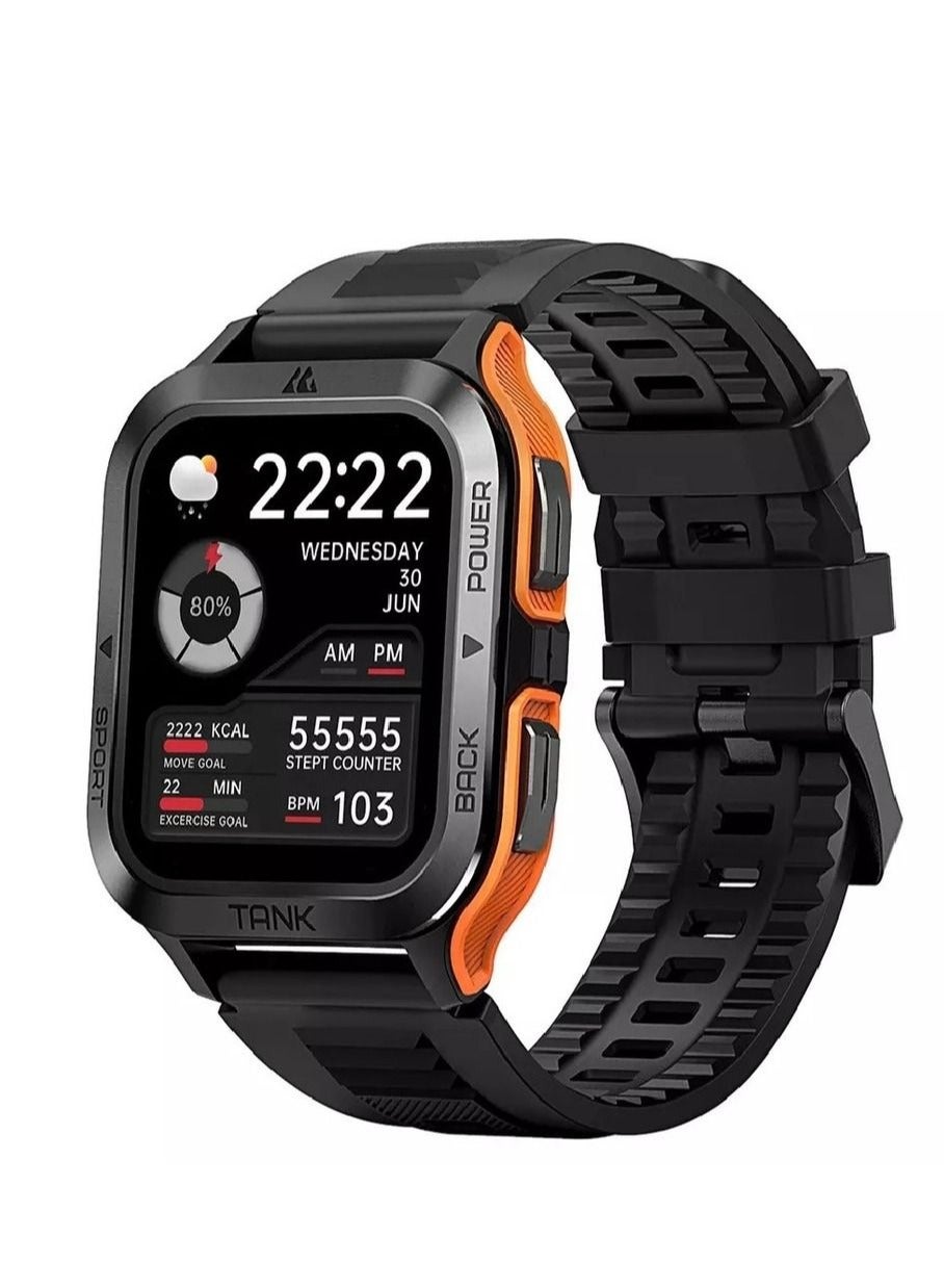Compare Tank M2 Bluetooth Answer Make Call Smart Watches For Men 5 ATM US Military Certified With 70 Sport Modes 1.85 Inch For Android IOS IPhones With Heart Rate Blood Pressure Orange at KSA Price