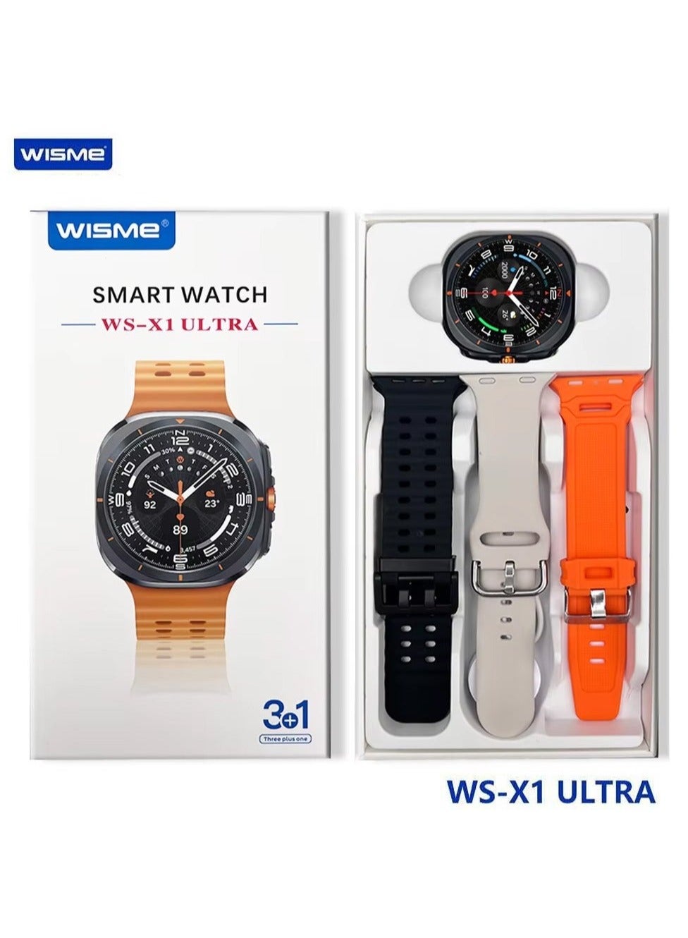 Compare WSX1 Ultra Smartwatch in Black with 3 Swapable Straps and Charging Cable – Stylish and Modern Design for Men and Women at KSA Price