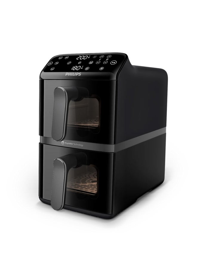 Compare Stacked Dual Basket Air Fryer, 2 Stacked Basket Drawers, 6 Preset Functions and 13 ways to cook, Touchscreen  10 L 2750 W NA46009 Black at KSA Price