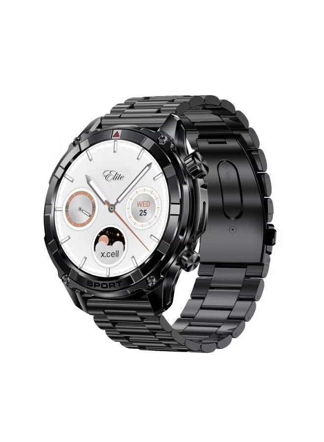 Compare Xcell Elite6 Smartwatch, 1.52 HD Display, Bluetooth Calling, Wireless Charging, Flashlight, HeartRateBPSpO₂ Monitor, Multi Language, IP67, 7 Days Battery, iOSAndroid Compatible  Black Frame with Metal Strap at KSA Price
