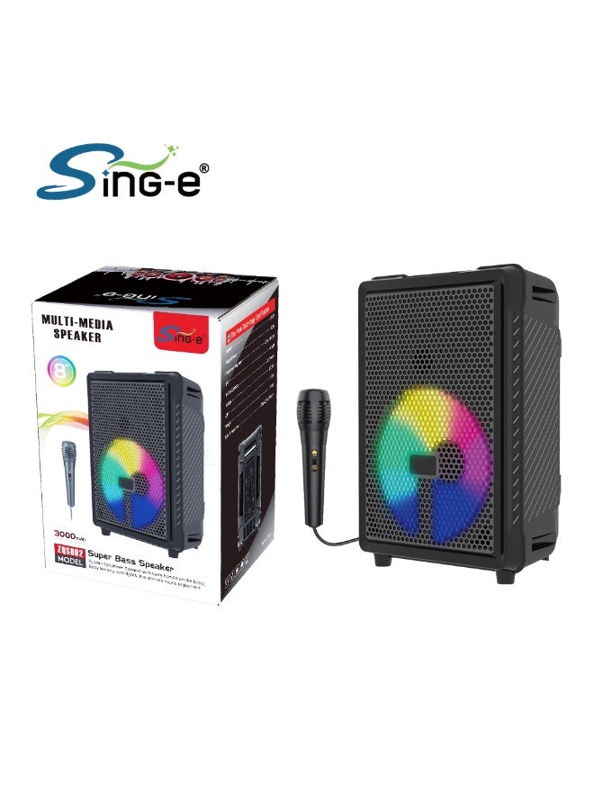 Compare ZQS802 Portable Bluetooth Speaker with 8Inch Powerful Bass Woofer – Rechargeable Wireless Speaker with Mic Input, LED Lights & FM Radio, Ideal for Parties and Outdoor Entertainment at KSA Price