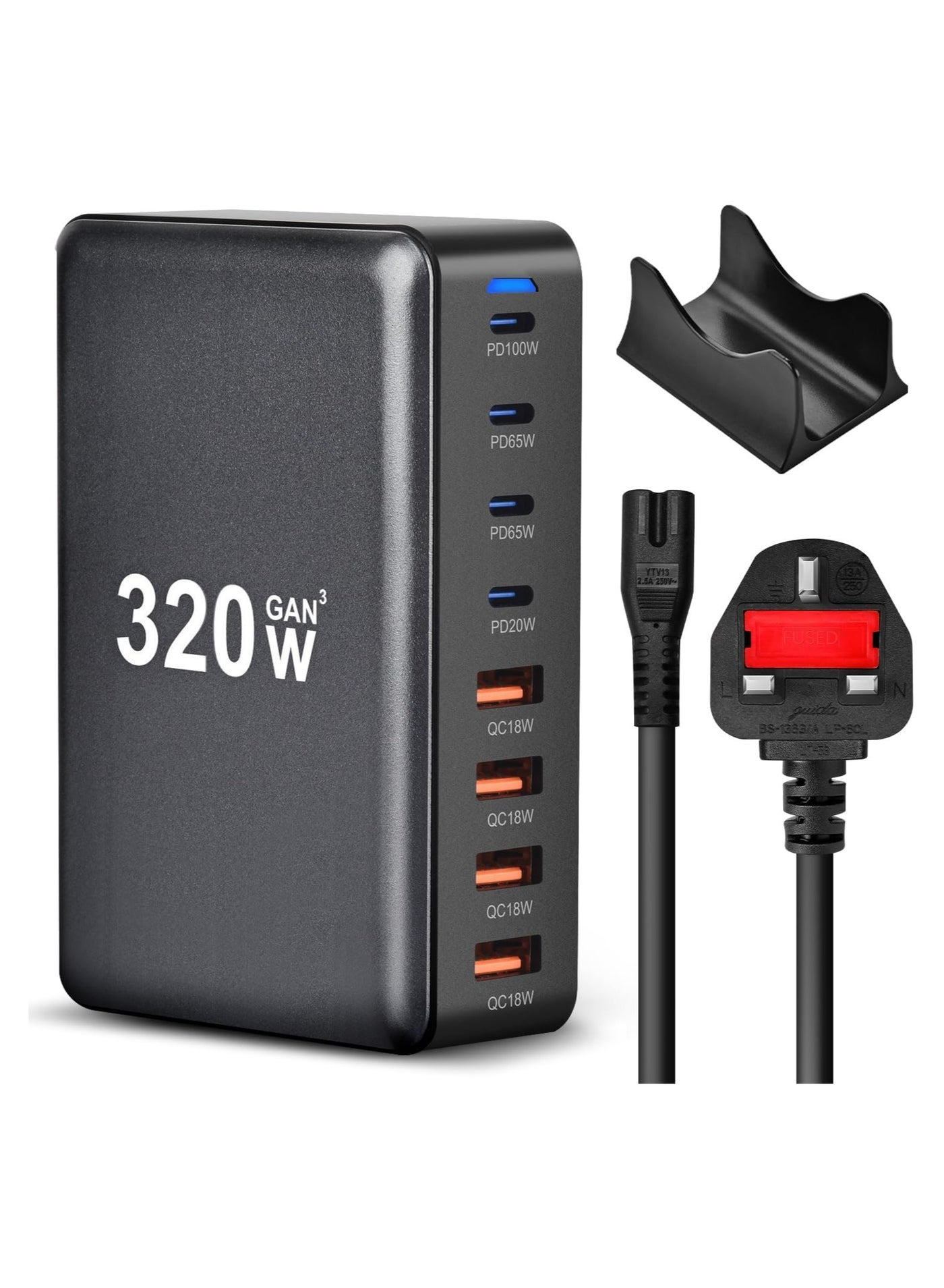 Compare 320W USBC Charger, 8Port Fast Charging Station, TypeC Hub, PD 100W, 65W, 20W Laptop Adapter for iPhone 141312 Pro Max, iPad, Samsung at KSA Price