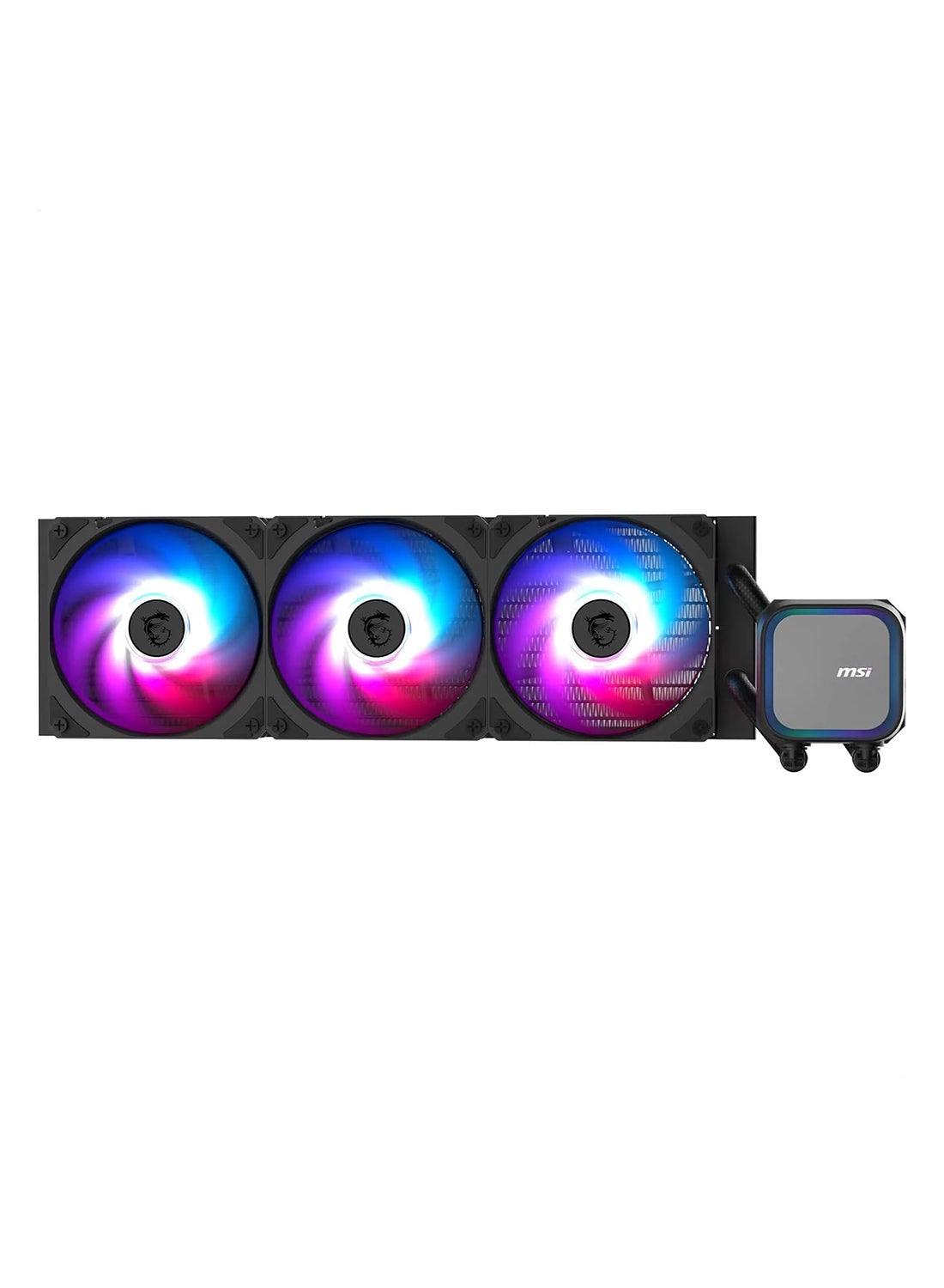 Compare MAG CORELIQUID A13 360 Black ARGB AIO Liquid CPU Cooler, 360mm Radiator, 3x 120mm Fans 500–2000 RPM, 62.6 CFM, Intel LGA 17001851 & AMD AM5AM4 Support, 3800 RPM Ceramic Pump, Low Noise 20 dBA, NylonBraided Tubes, Gen2 ARGB Lighting, Customizable at KSA Price