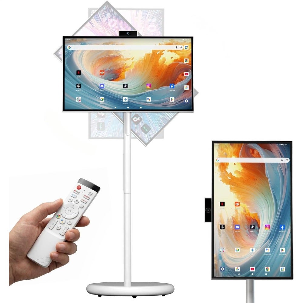 Compare KYFHch Portable TV, Android 15 Touchscreen Smart Monitor, 1080P Display, Adjustable Rolling Stand, External WebcamTRG at KSA Price