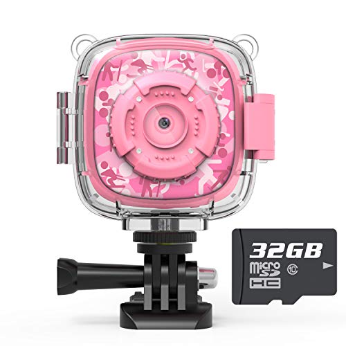 Compare AKAMATE Kids Action Camera Waterproof Video Digital Children Cam 1080P HD Sports Camera Camcorder for Boys Girls Buildin 4Games 32GB SD Card Pink at KSA Price