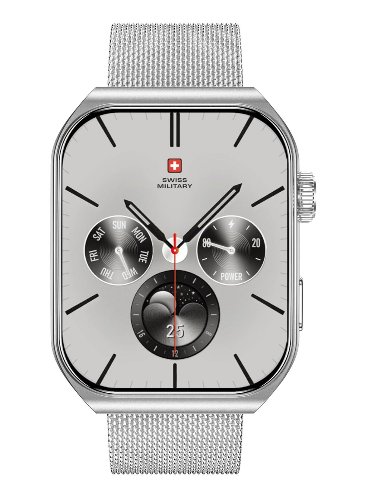 Compare Swiss Military Alps3 Smartwatch, Curved Display 1.96” AMOLED, Bluetooth Calling, Multi Language, Fitness Tracking, Wireless Charging, 7 Days Battery, iOSAndroid Compatible, Silver Frame & Steel Strap at KSA Price