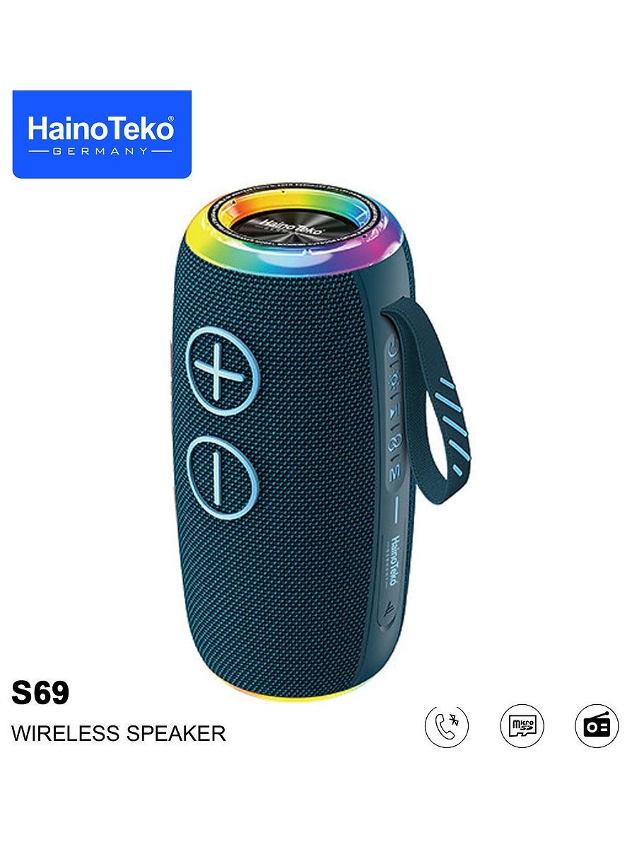 Compare HainoTeko S69 Portable Wireless Bluetooth Speaker With RGB LED Lights Stereo Sound Output Multi Purpose Button Control Blue at KSA Price