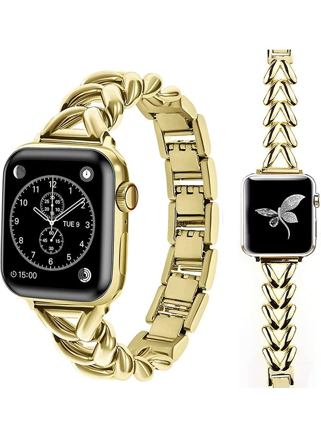 Compare Metal Straps For Apple Watch Series 10 9 8 7 6 5 4 SE, 38404142mm Jewelry Herringbone Design Stainless Steel Smartwatch Strap Gold at KSA Price