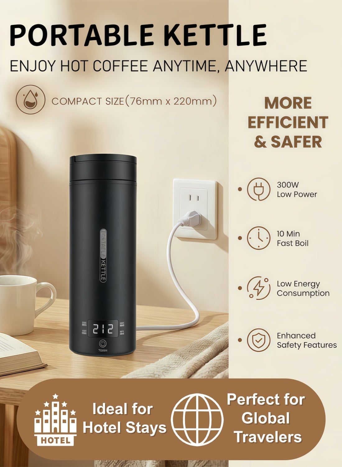 450ml Portable Travel Electric Kettle, 4 Temperature…