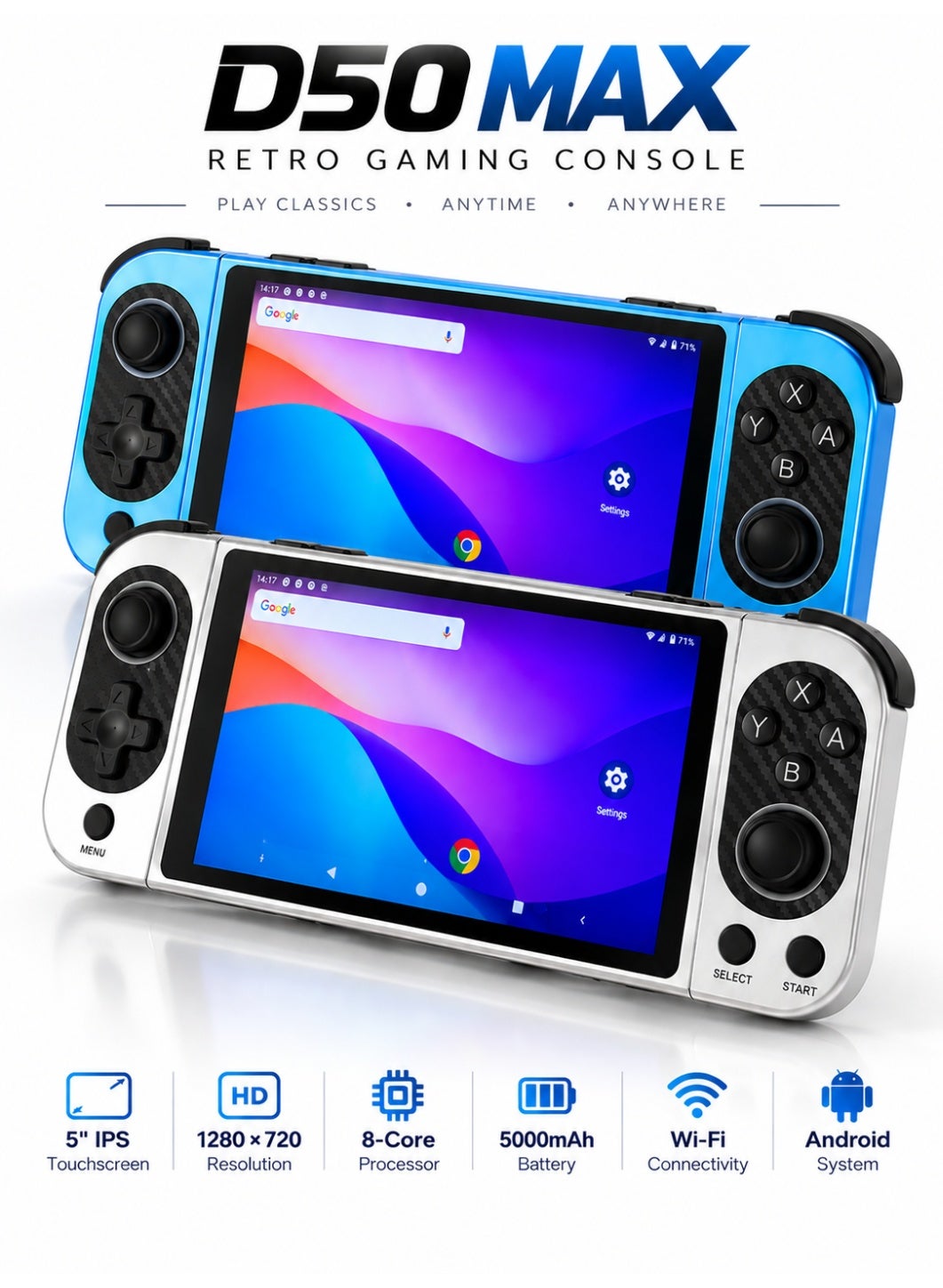 D50 MAX Handheld Game Console, 5-Inch IPS Touchscreen…