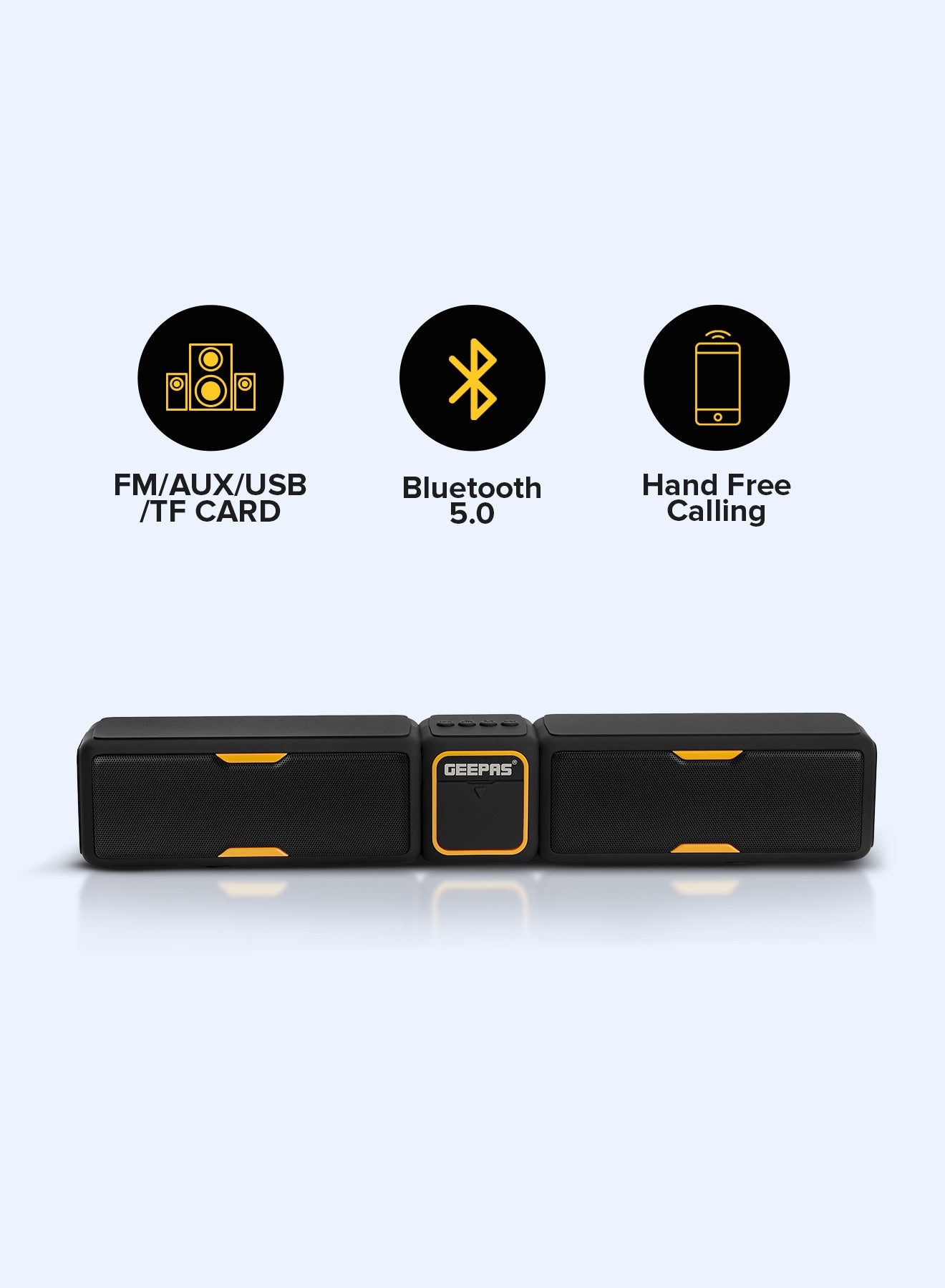 Compare Geepas Bluetooth Speaker | with HandsFree Calls | BTUSBTFFMAUX |1500mAh Battery | Ideal for Parties, Movies, Playing Games | GMS11141UK Black at KSA Price