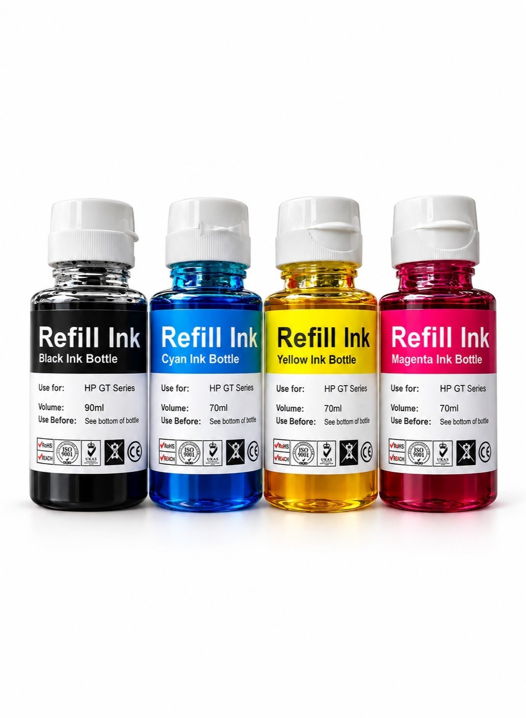 Compare Office Maker GT51 Black & GT52 Color Ink Bottle for HP Ink Tank 319 410 419 Smart Tank 500 502 508 511 514 515 518 538 571 615 720 750 790 DeskJet GT 5810 5820 5822 BlackCyanMagentaYellow, 4 Pack at KSA Price
