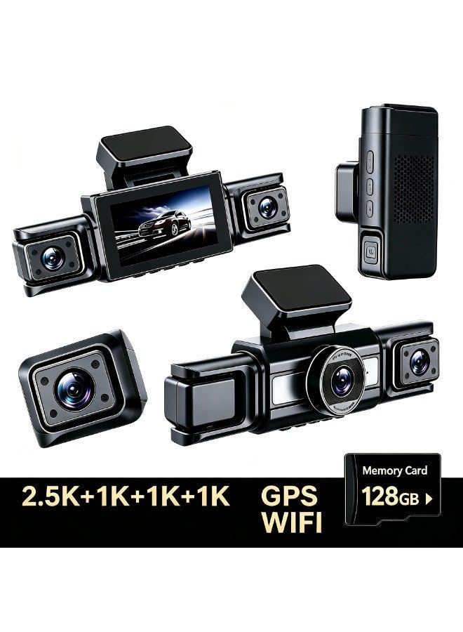 Compare 4 Channel Dash Cam 2.5K+1K+1K+1K Car GPS Wifi Builtin 128GB eMMC GSensor,3.0 IPS Screen,140° Wide Angle,Reversing Aid, 24H Parking Monitor Super Night Vision at KSA Price
