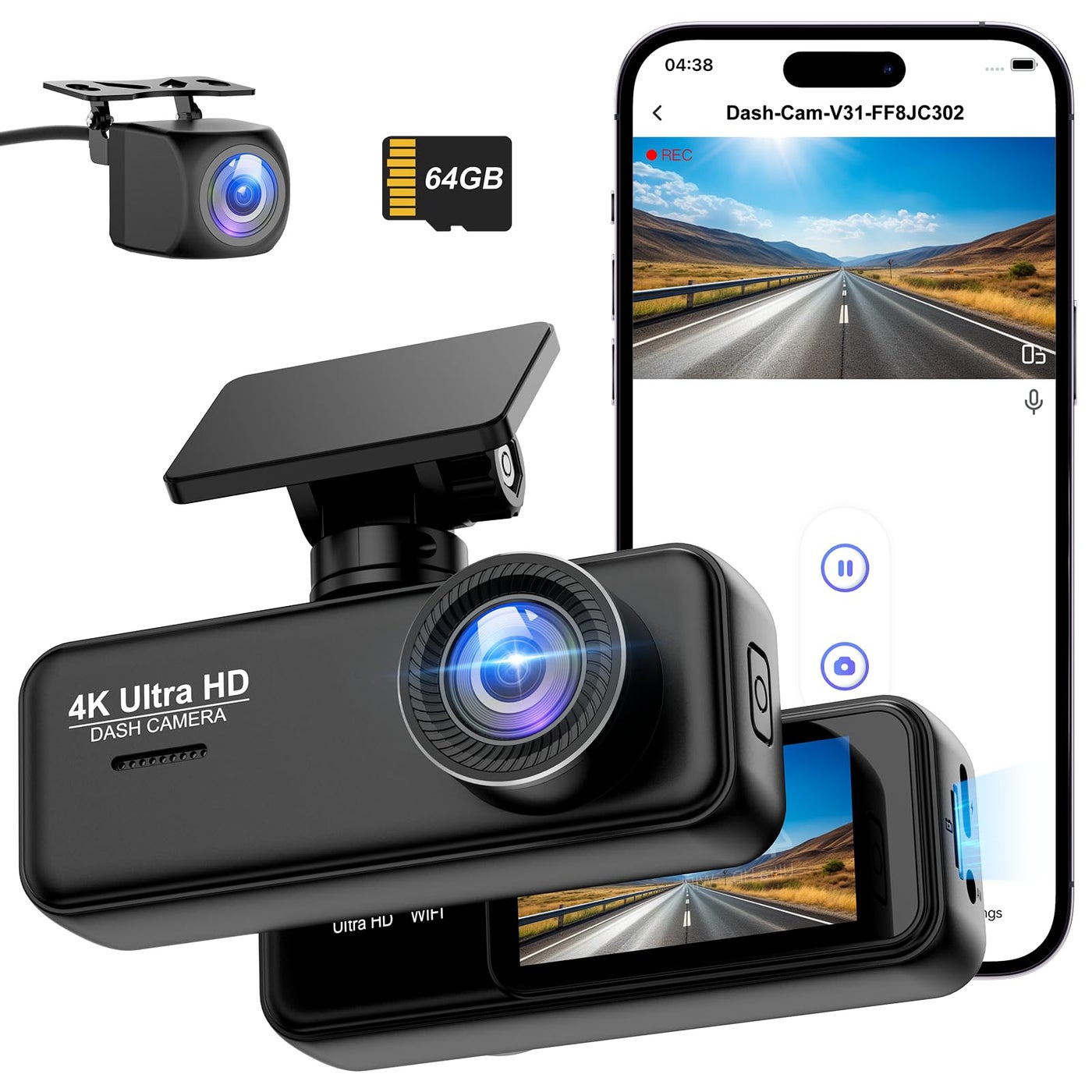 Dash Cam Front and Rear 4K+1080P, DYNACAM Dash…