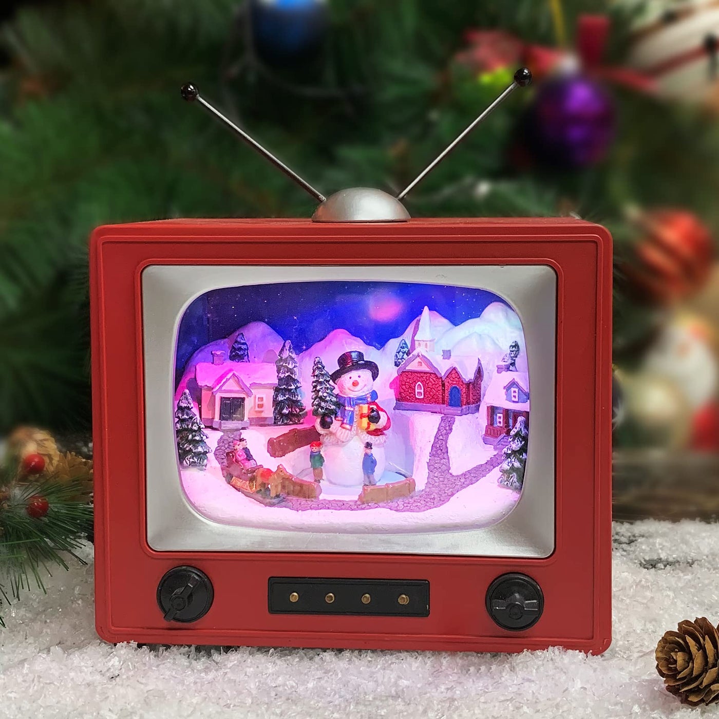 Compare MOMENTS IN TIME 6 H Red Retro TV with Snowy Vilage Home Scene Animated Snowman with LED Lights 8 Classic Carols Christmas Music Battery Operated HandPainted Resin Polyresin Injection Plastic at KSA Price