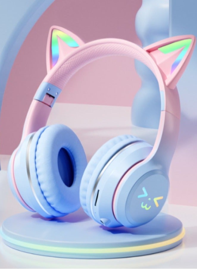 Compare Bluetooth Cat Ear Headphones For Kids Wireless and Wired Mode Foldable Headset With RGB LED Light, Cat Ear Wireless Headphones, Stereo Gaming Headset for Cellphone at KSA Price