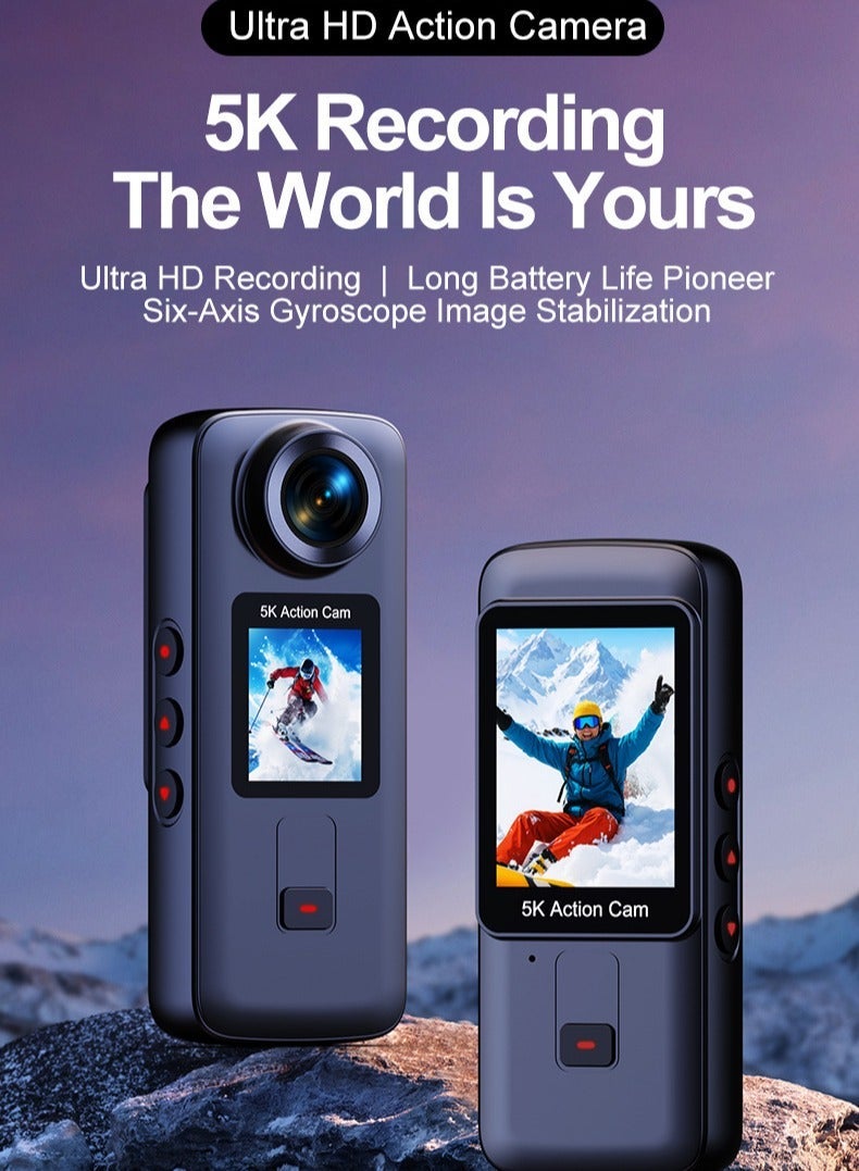 Compare 5K Ultra HD Handheld Action Camera, Waterproof 30M with Case, Long Battery Life Sports Camera with Dual Screen, 6 Axis Stabilization, Remote Control Action Camera at KSA Price