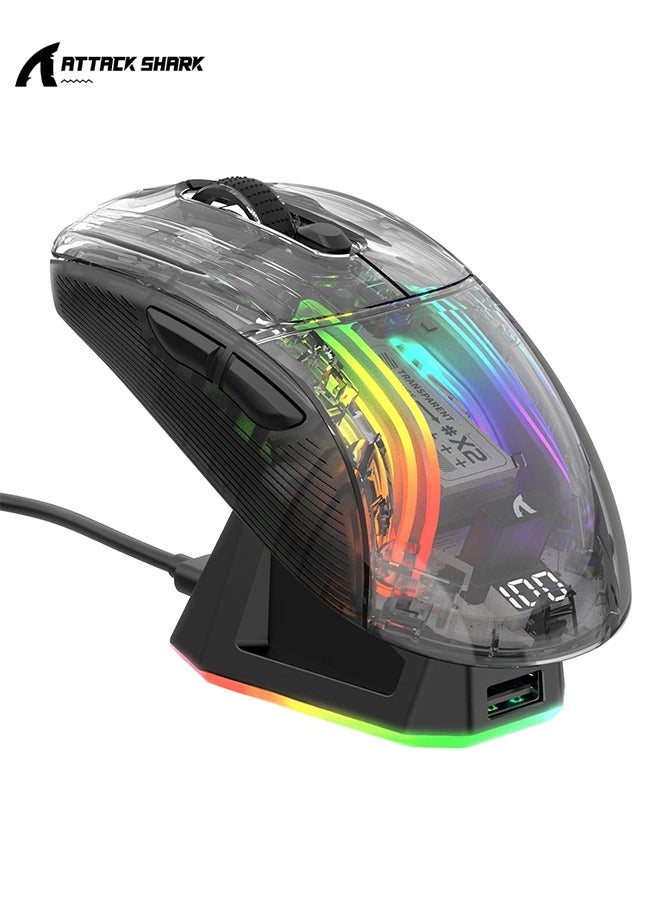 Compare X2 Pro Wireless Gaming Mouse with Charging Dock, Silent Bluetooth Mouse TriMode BT5.02.4GWired, RGB Ergonomic Mouse 4000 DPI, Transparent Case, PCMacTablet, Black at KSA Price