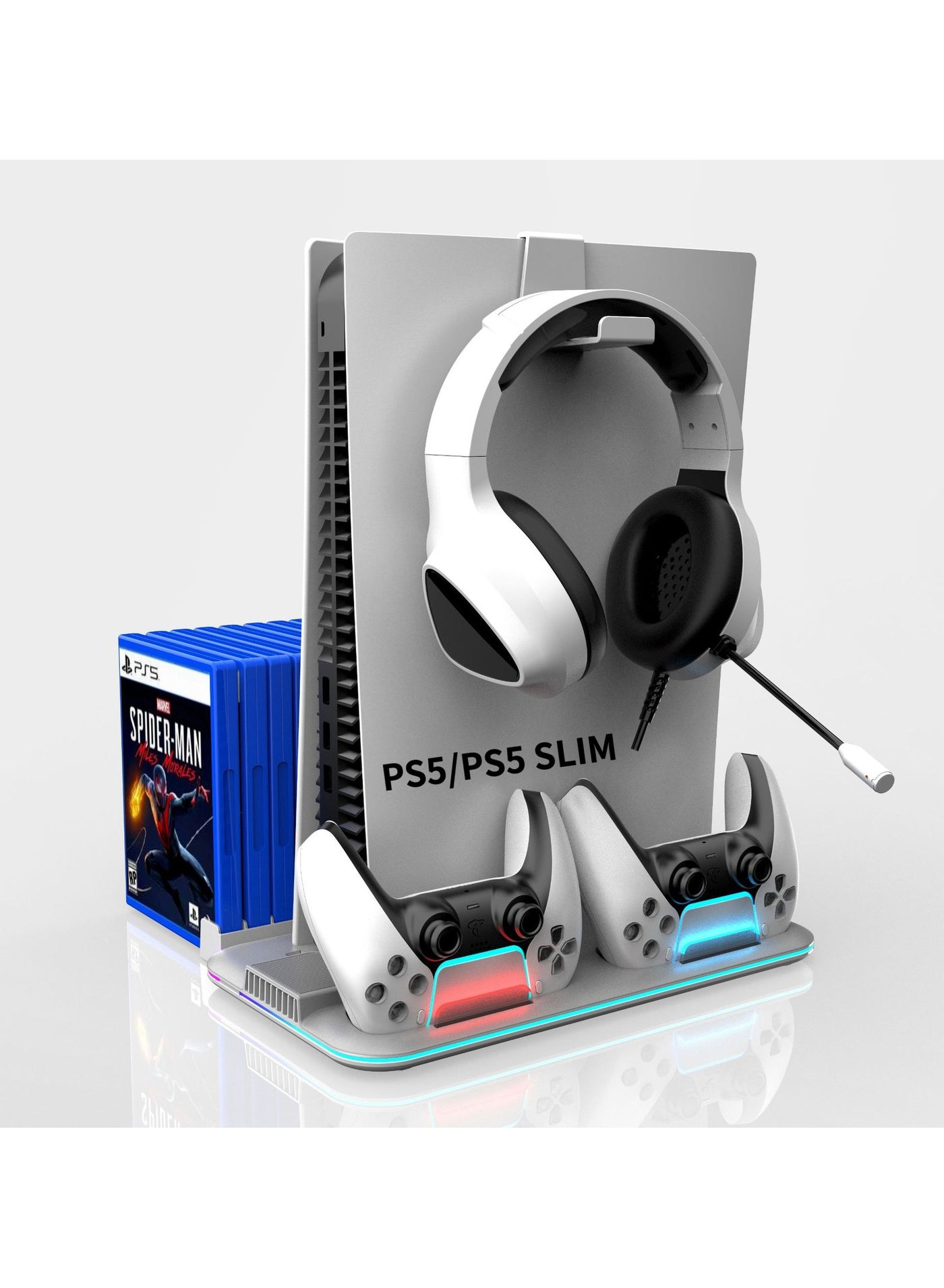 Compare PS5 Stand, PS5 Slim Stand with Cooling Station and Controller Charging Station for PS5 Slim Console DiscDigital, PS5 AccessoriesCooling Fan, RGB LED, Headset Holder, 15 Game Slot for Playstation 5 at KSA Price
