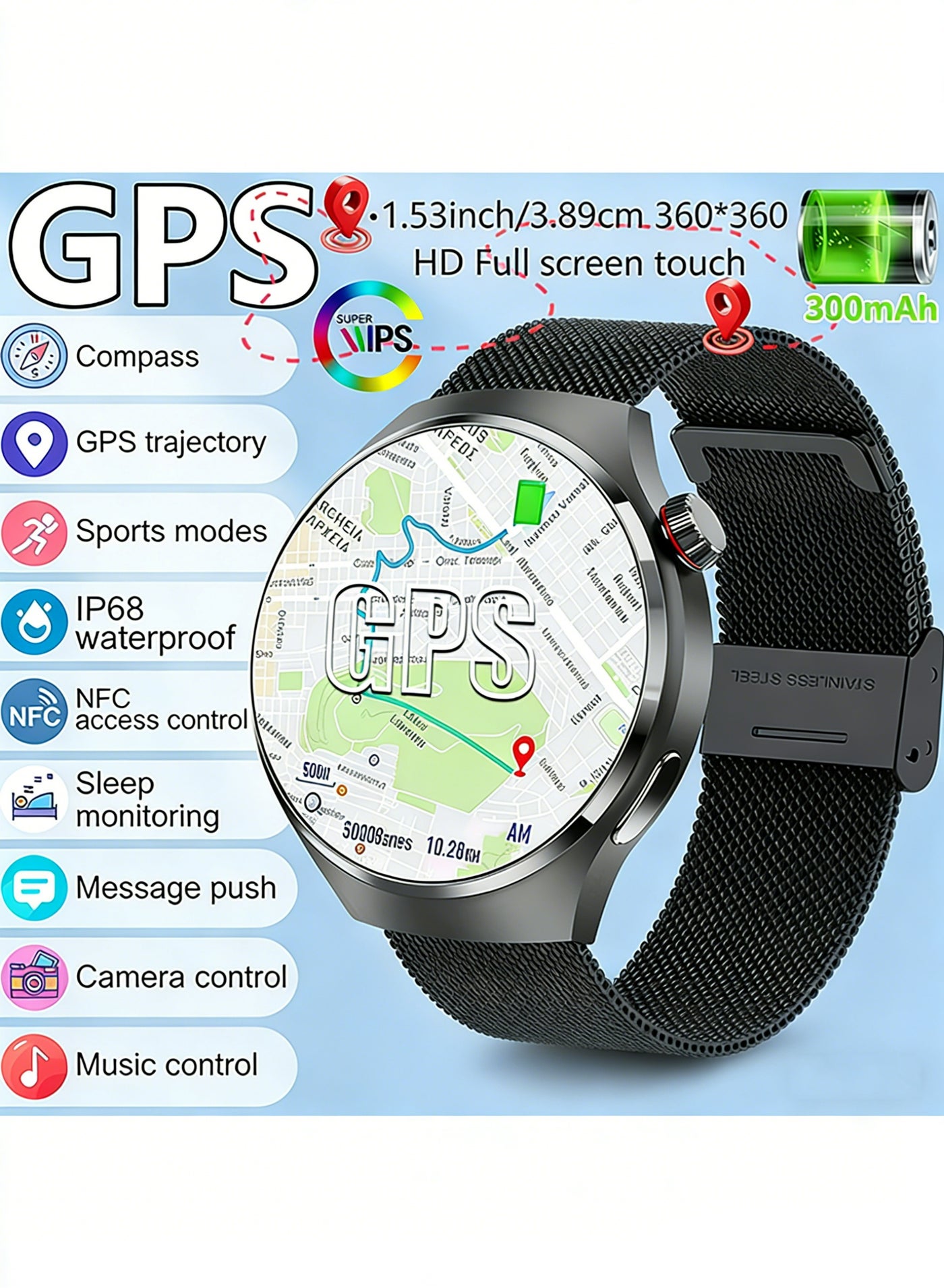 Compare Mens Smart Watch Outdoor Multi Sport Mode 1. 53inch HD Screen 300mAh Battery Capacity Wireless Call Mens Watch, Fitness Tracker, Workout Companion, Sleek Smartwatch For Men at KSA Price