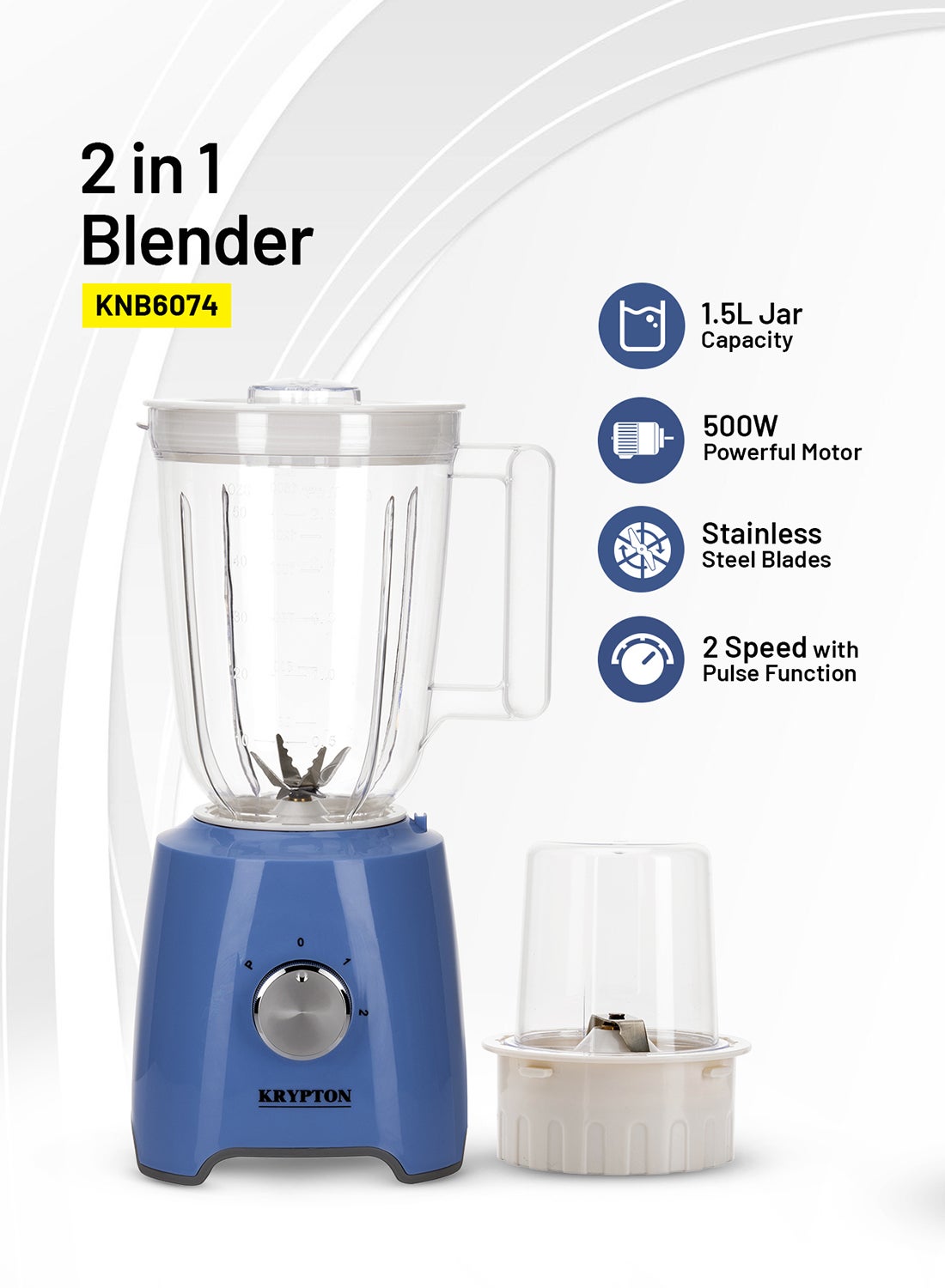 Compare 2in1 Blender with Unbreakable Jar 1.5 L 500 W KNB6074 Blue at KSA Price