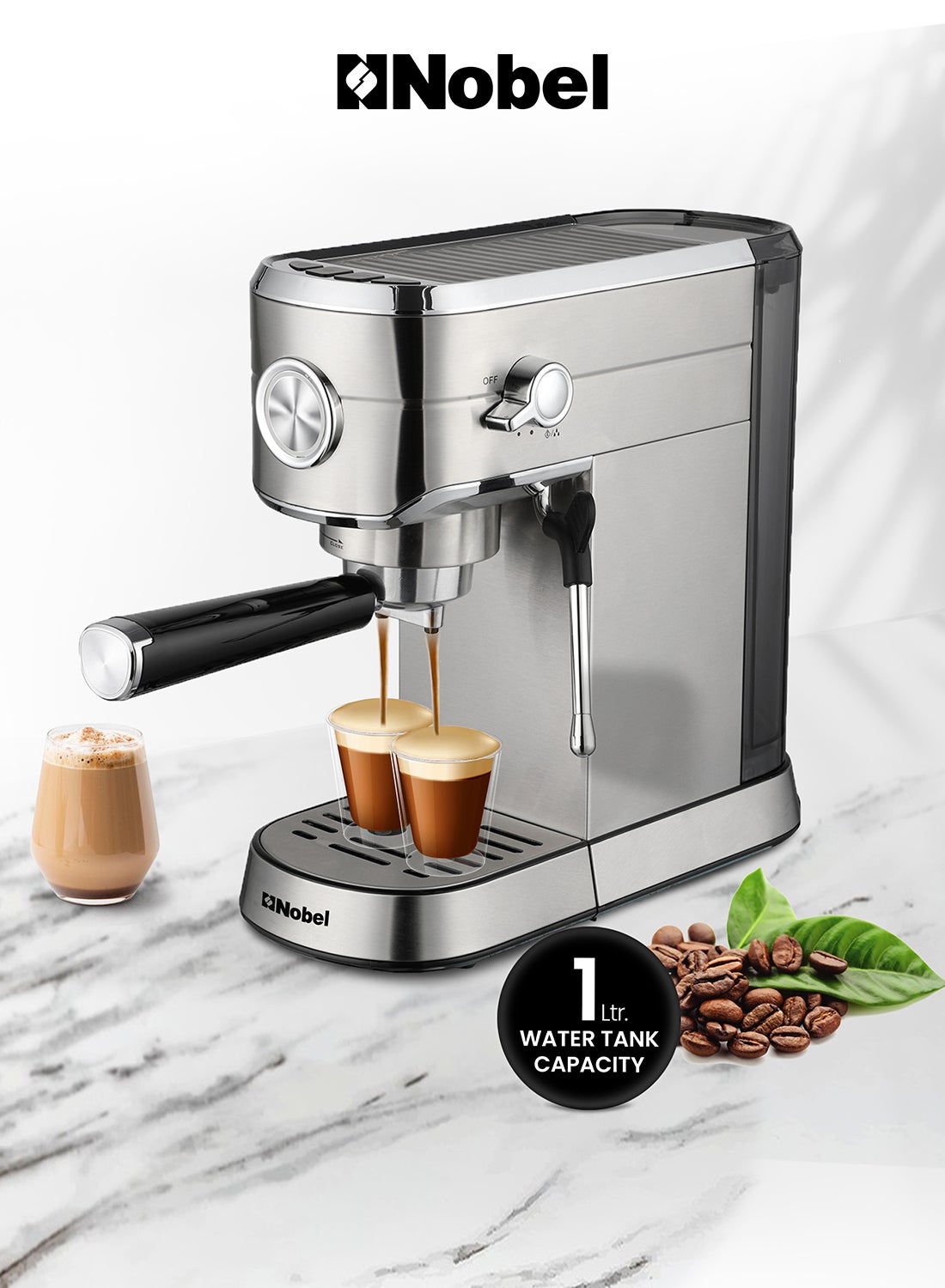 Coffee Machine 15-Bar Professional Pressure, 1L…
