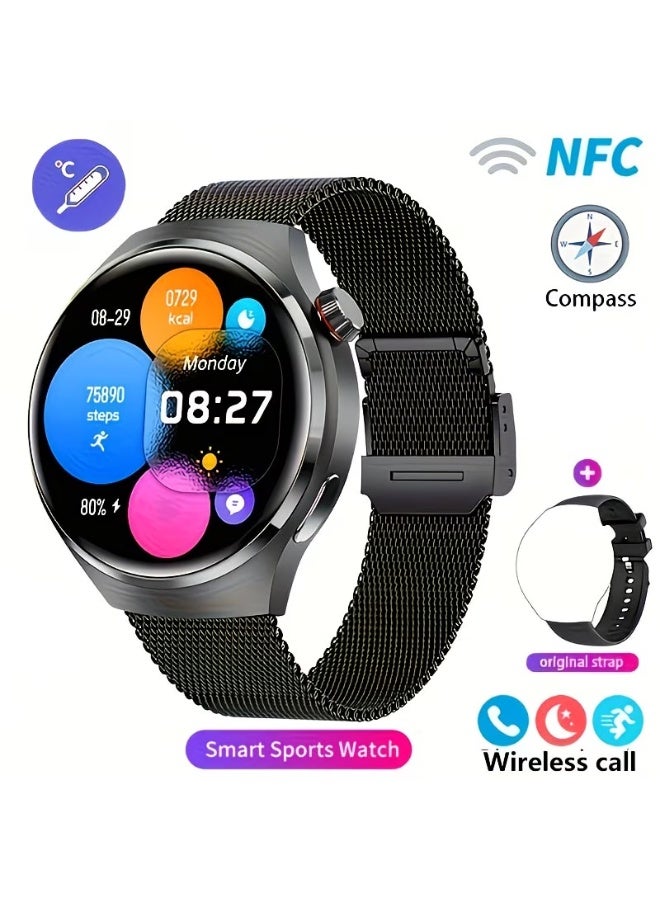 Compare Mens Smart Watch,1.6inch HD Large Screen, Bluetooth Call, Health Monitoring, Ai Assistant, IP68 Waterproof, Fashion Business SmartWatch, GT4PRO Tape Black+Silicone Band at KSA Price