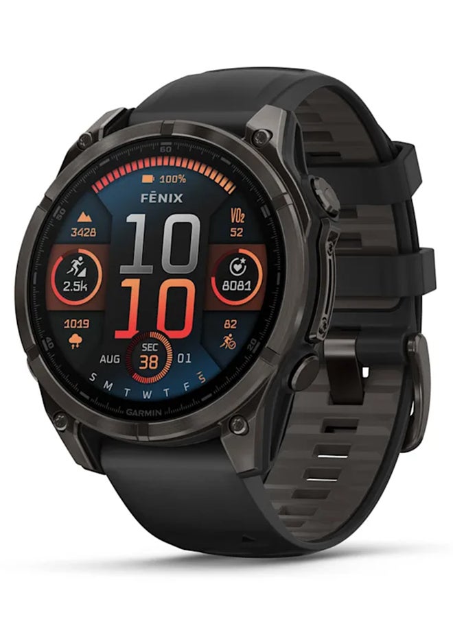 Compare Fenix 8  47MM  Up To 16 Days Battery Life  1.4inch Amoled Display, Scratch Resistant, Sapphire Crystal, Heart Rate Monitor, All Day Stress Monitor, Offline Voice Command, Calling Features, Super Bright LED Flashlight, iOS and Android Compatible Carbon Gray at KSA Price