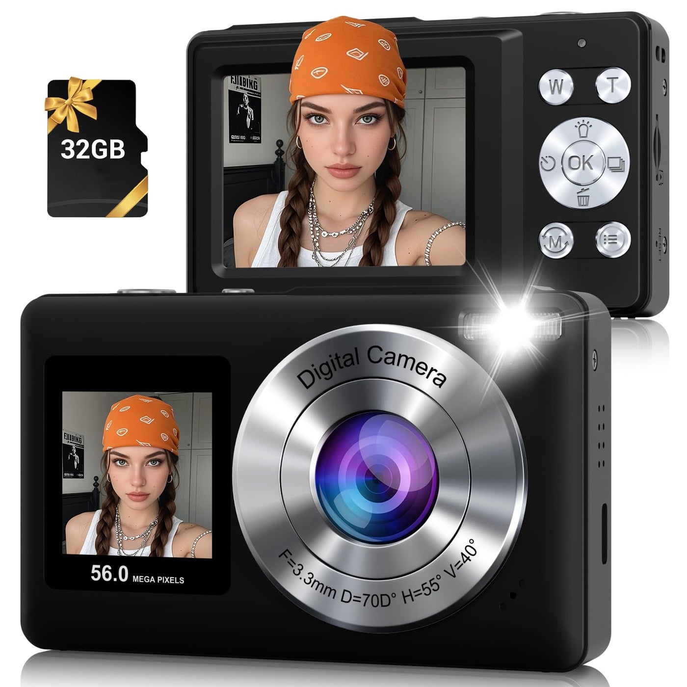 Digital Camera, 56MP 2.7K Dual-Screen Selfie Camera…