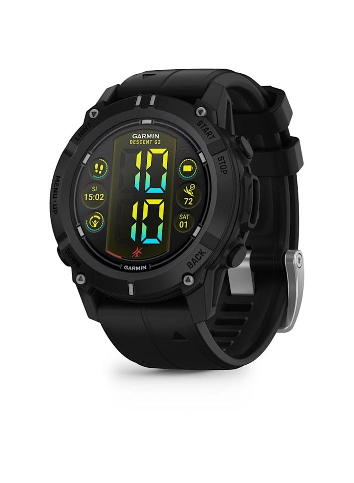 Compare Descent G2 Dive with Silicone Band Black  45MM  Up To 10 Days Battery Life  1.3 inch Amoled Display , Heart Rate Monitor , All Day Stress Monitor , Advance GPS Features , Built  in GNSS and Spor at KSA Price