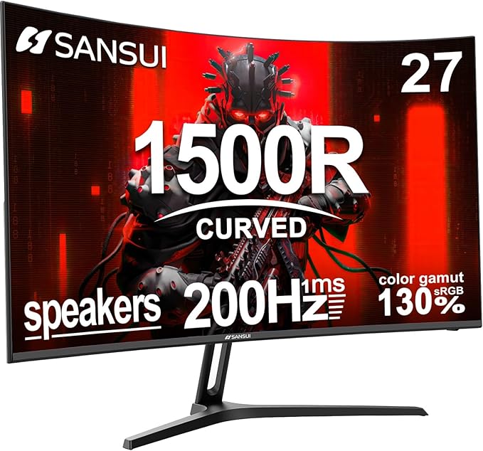 Compare Sansui 27 Inch Curved Gaming Monitor 200Hz 1ms with Speakers FHD 1080P Computer Monitor FreeSync|1500R|130% sRGB|HDR|Low Blue Light|HDMI DP Ports|VESA Mount|Metal StandESG27C1 HDMI Cable Included at KSA Price