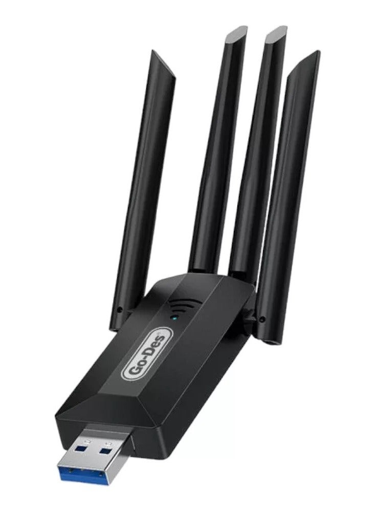 Compare Go Des GDBT318 Dual Band 1200M  4 Antennas Wireless Internet Provider USB High Power WiFi Adapter at KSA Price