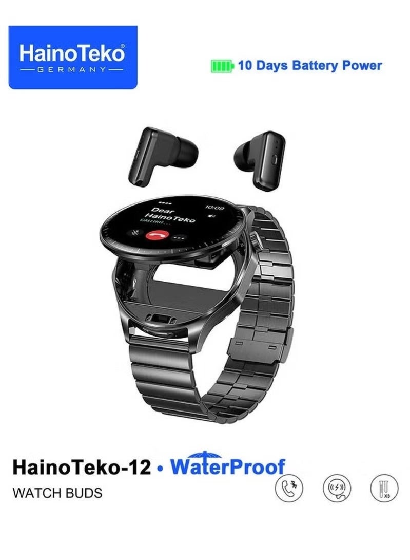 Compare HainoTeko12 Waterproof Smartwatch With Builtin Wireless Earbuds Large Screen AMOLED Display 3 Pair Straps and Charging Cable Designed for Men Black at KSA Price