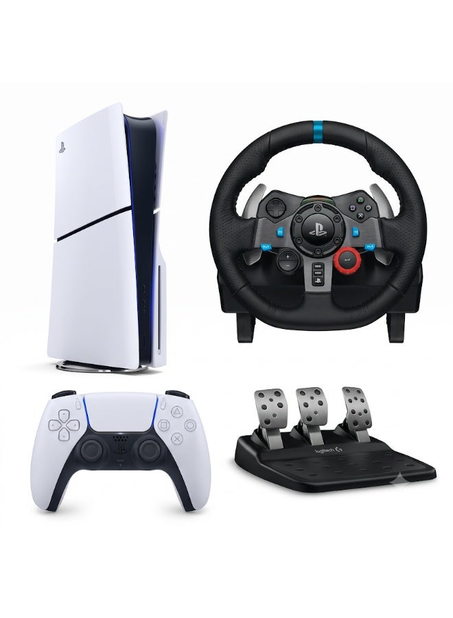 Compare PS5 Slim Disc International Version With Logitech G29 Driving Force Racing Wheel & Pedals at KSA Price
