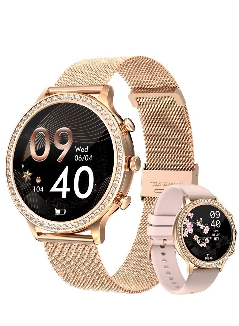 Compare Newest Fashion Smart Watch for Ladies Bluetooth Call Smart Bracelet Waterproof Smartwatch Women Mesh Rose Gold & Silicone Pink Strap at KSA Price