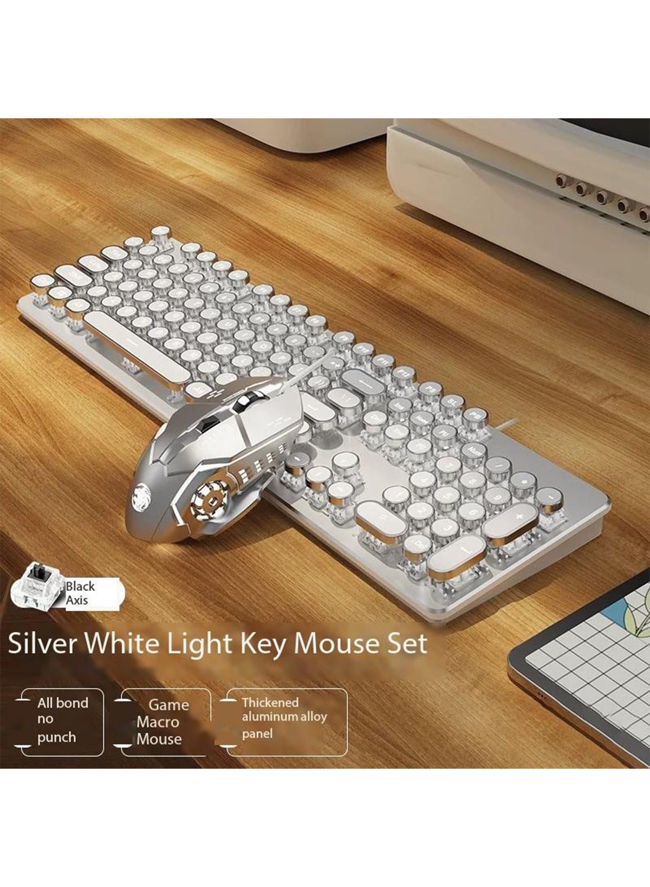 Gaming Keyboard and Mouse Set Retro Punk Typewriter…
