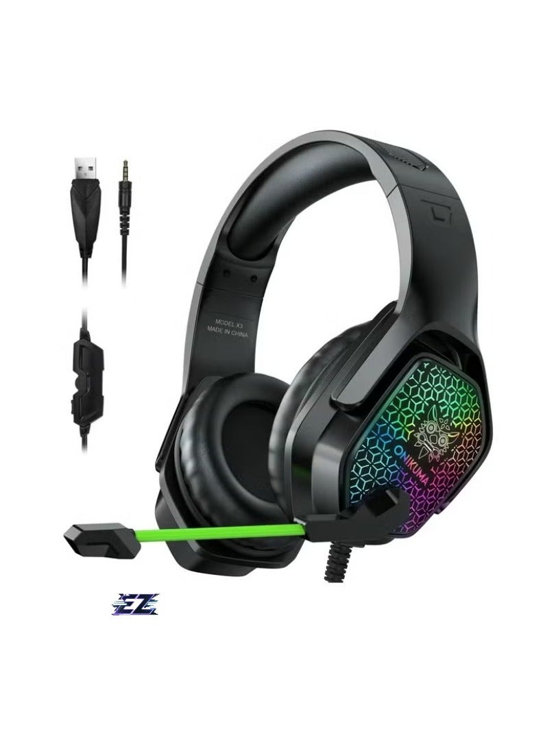 Compare X3 Wired Headphones with Microphone Gaming Headsets – RGB Lights, NoiseCanceling Earphones for Computer, PC, PS4, Xbox, Mobile Gaming – Comfortable OverEar Cushions, Adjustable Headband, Immersive Stereo Sound at KSA Price