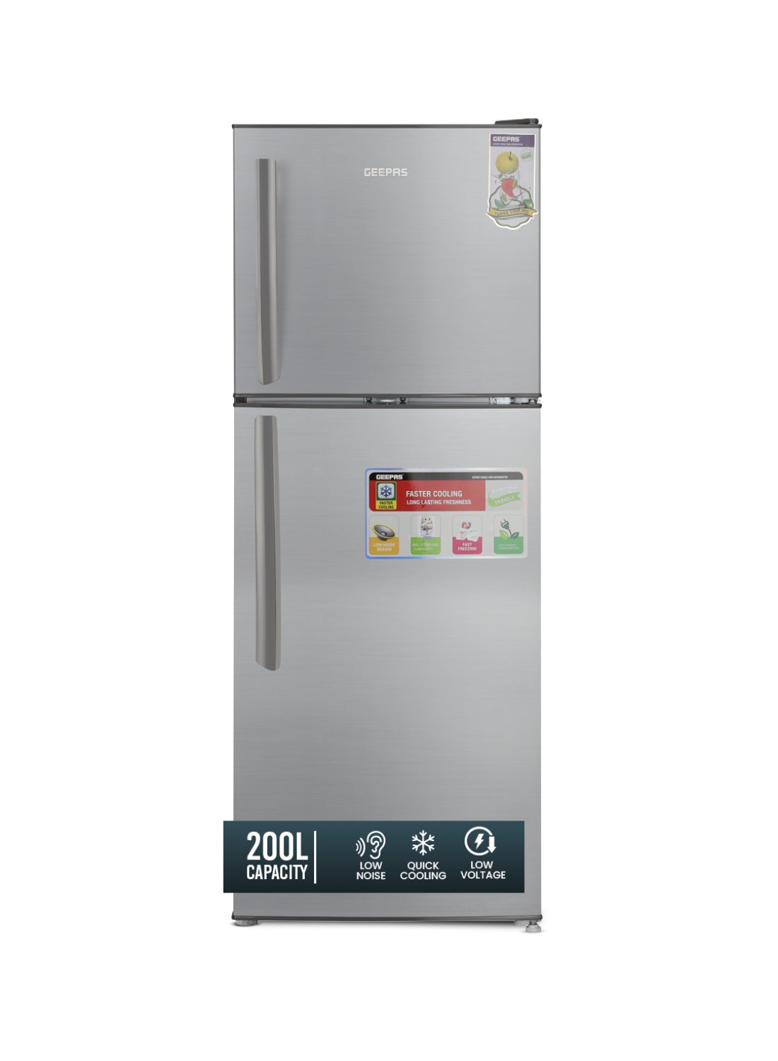 Compare 200L Gross138L Net Capacity, Direct Cool Double Door Defrost Refrigerator With Grip Handle| Silver Finish, Glass Shelves, Transparent Door Basket, Adjustable Front Wheel, Lock & Key, Low Noise, Quick Cooling, Low Voltage,Freezer 40L  at KSA Price