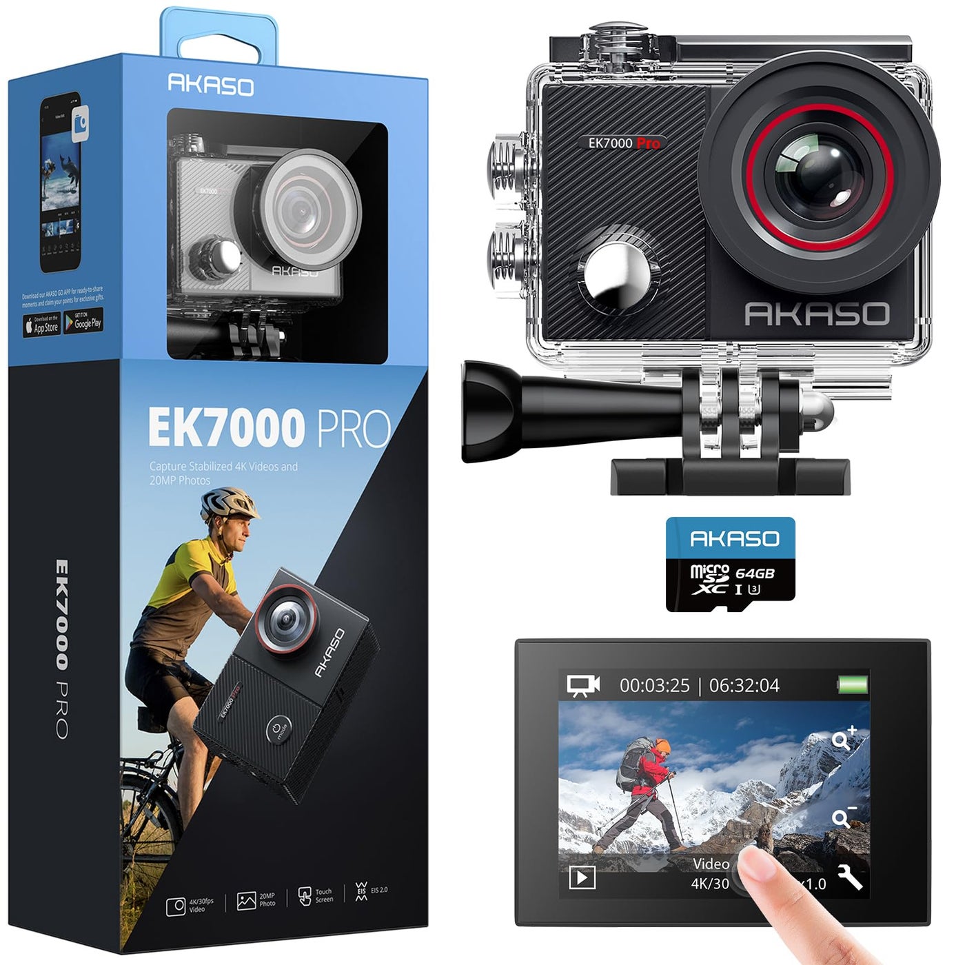 AKASO EK7000 Pro 4K30fps Action Camera with 64GB…