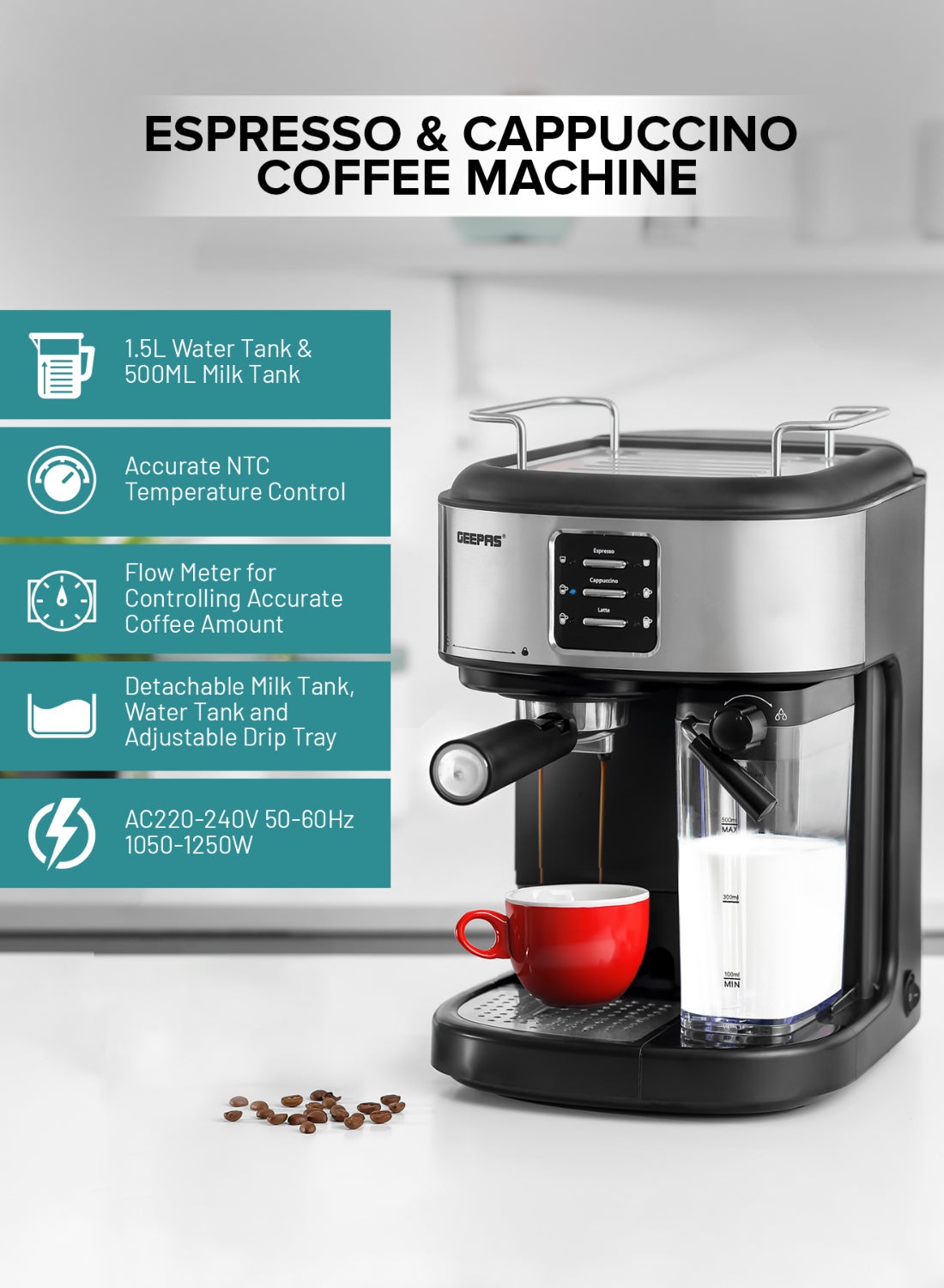 Espresso and Cappuccino Coffee Machine, Equipped…