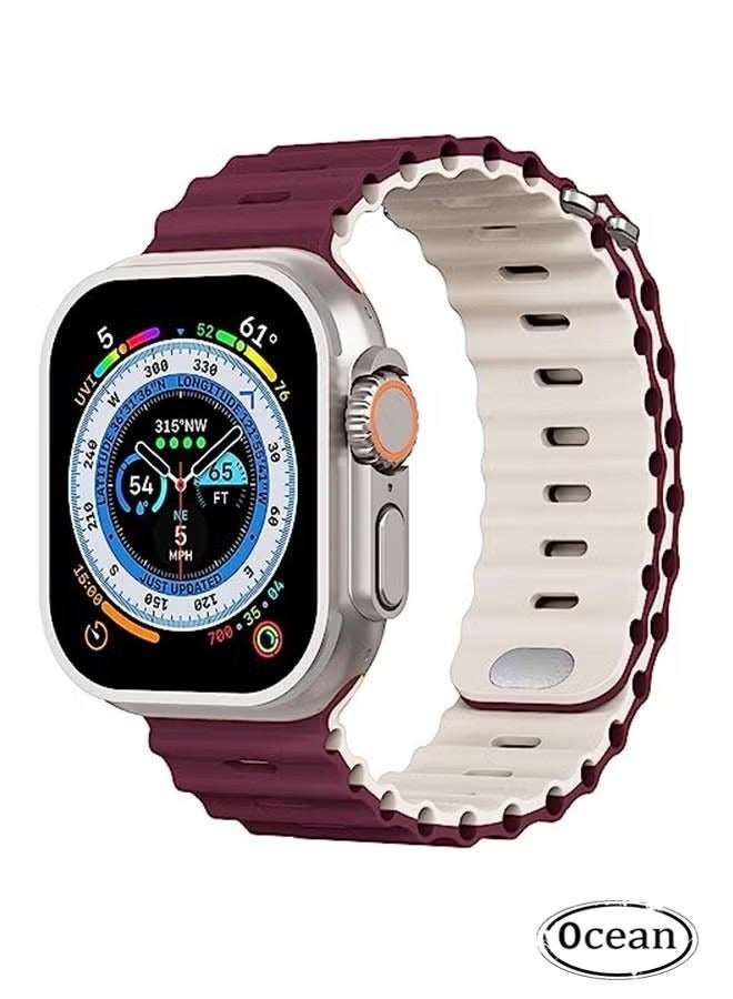 Compare 1 Piece Apple Watch Ocean Band 49mm 45mm 44mm 42mm Soft Silicone Loop Strap For iWatch Series Ultra87SE654321 Burgundy RedStarlight at KSA Price
