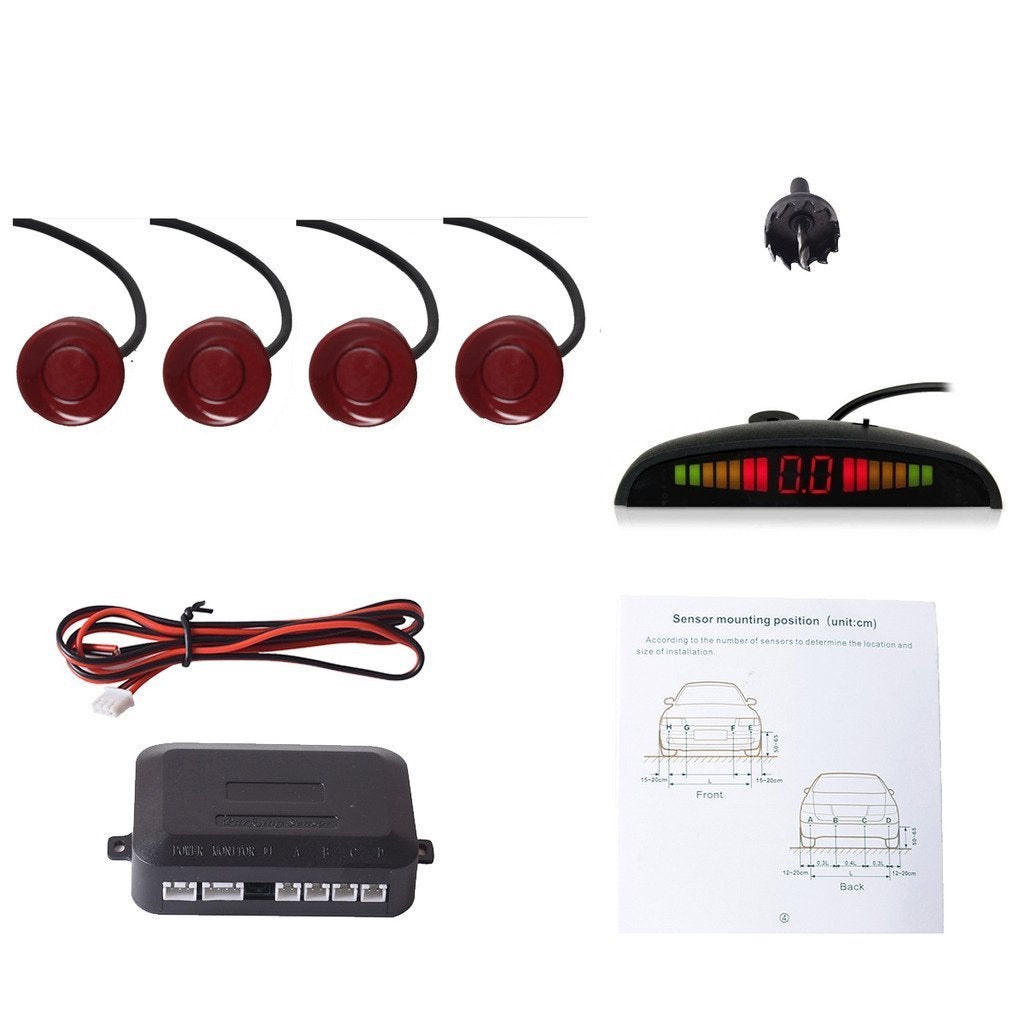 Compare EKYLIN Car Auto Vehicle Reverse Backup Radar System with 4 Parking Sensors Distance Detection LED Distance Display Sound Warning Fiat Red Color at KSA Price