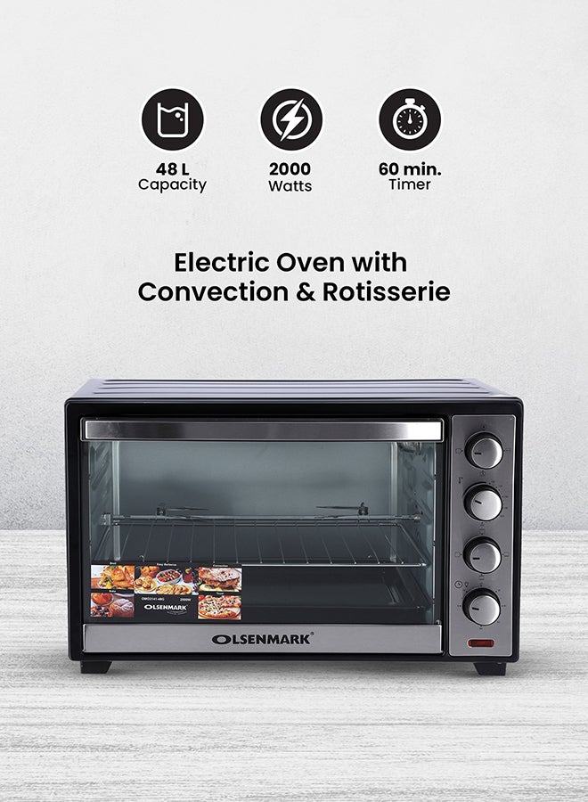 Compare Electric Oven with Convection and Rotisserie, 4 Stage for Heating and Rotisserie 48 L 2000 W OMO2141 Black at KSA Price